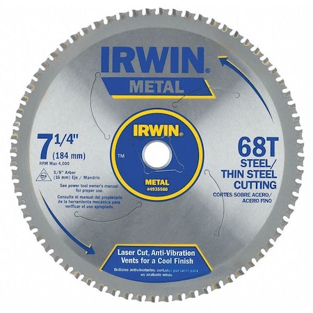 Irwin 7 1/4", 68-Teeth Circular Saw Blade, PK5 4935560