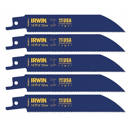 Irwin 6 in L x 14 TPI Reciprocating Saw Blade, 5 PK 372614P5