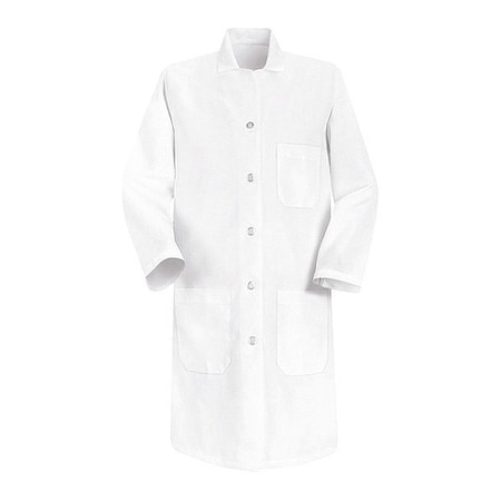 Red Kap Lab Coat, Cotton Poplin/Polyester, 3 Pockets, Button 5210WH RG L