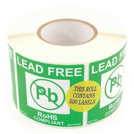 Botron Co Lead Free Label Roll 2inx2in, Green B67102