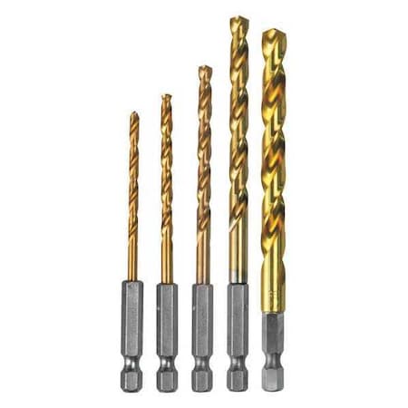 Makita 5 Pc. Titanium Coated Drill Bit Set, 1/4" Hex Shank D-35318
