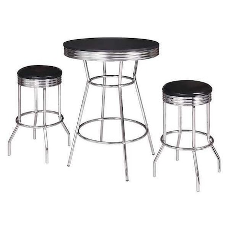 Hathaway Pub Table Set, 3 Piece, Chrome/Black BG2725BL