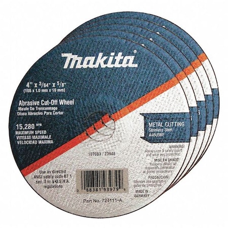 Makita Cut-off Wheel, 25PK, 4inx5/8inx3/64in 724111-A-25