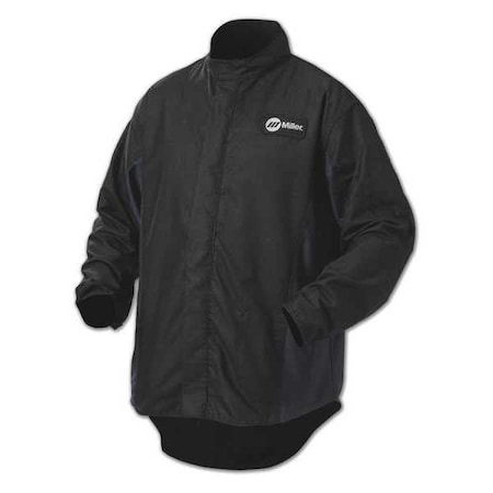 Miller Electric Welding Jacket, WeldX(TM), 7 oz, 32 in Length, Zipper Closure, 1 Pockets, Black, M 247115