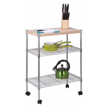 Honey-Can-Do Chrome Utility Cart With Wood Top CRT-04346