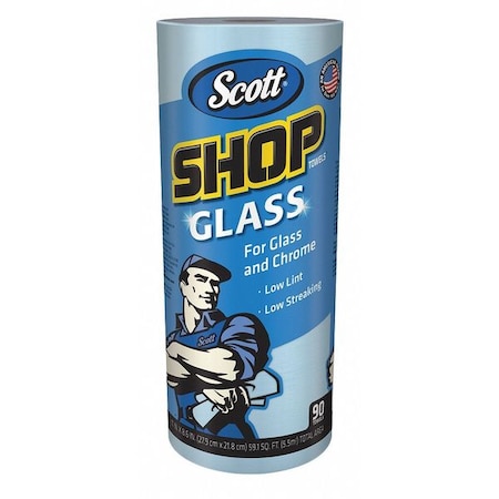 Scott Scott Shop Towels Glass (32896), Blue Shop Towels for Glass and Mirrors, 90 Towels/Roll, 12 Rolls 32896