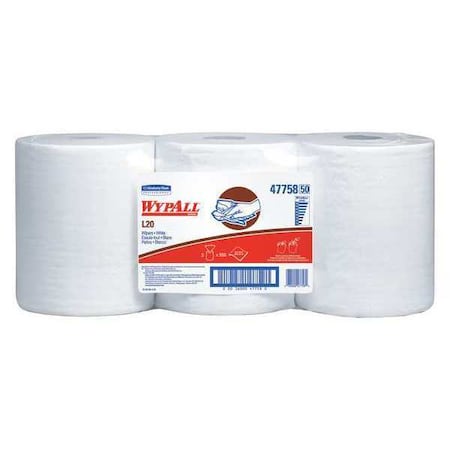 Wypall WypAll General Clean L20 Medium Cleaning Cloths (47758), Center-Pull Rolls, White, 2-Ply, 3 Rolls 47758