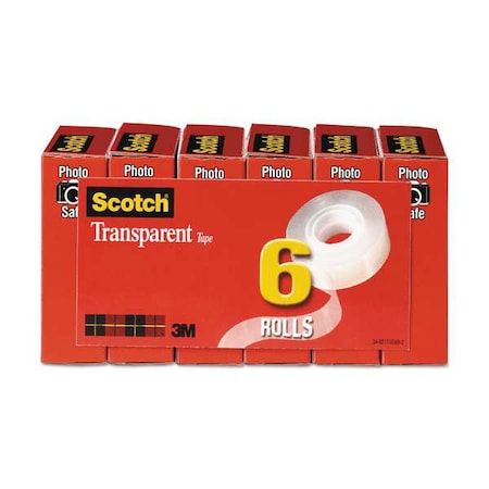 3M Transparent Tape, 3/4 in. x 1296 in., PK6 600-6PK