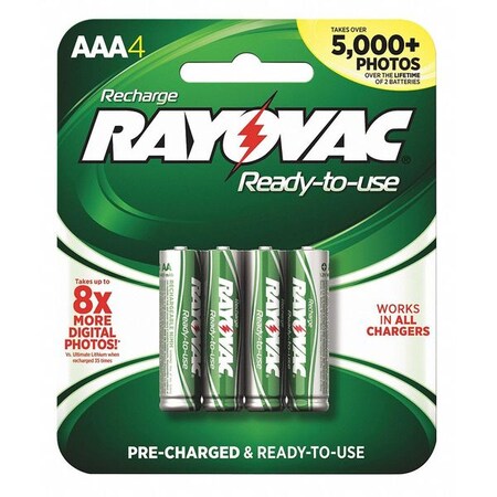 Rayovac Rechargeable Battery, NiMH, AAA, PK4 PL724-4