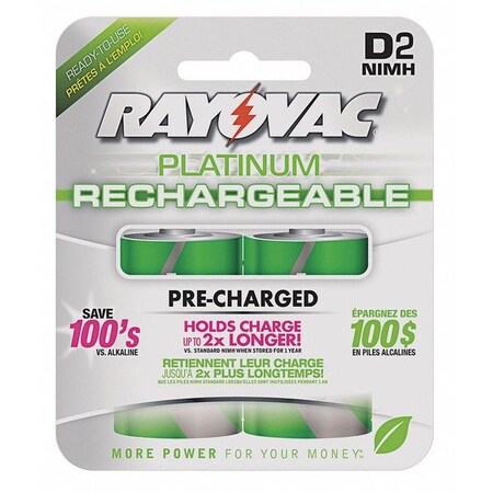 Rayovac Rechargeable Battery, NiMH, D, PK2 PL713-2 GEN