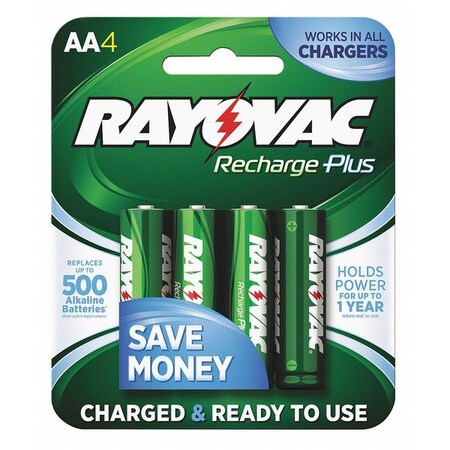 Rayovac Rechargeable Battery, NiMH, AA, PK4 PL715-4