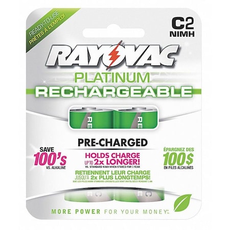 Rayovac Rechargeable Battery, NiMH, C, PK2 PL714-2 GEN