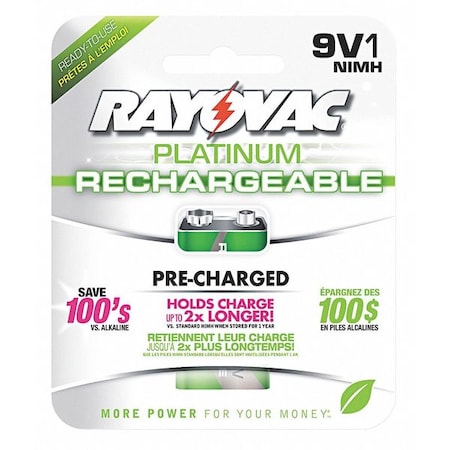 Rayovac Rechargeable Battery, NiMH, 9V PL1604-1 GEN