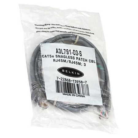 Belkin Patch Cables, CAT5e, 3 ft., Gray A3L791-03-S