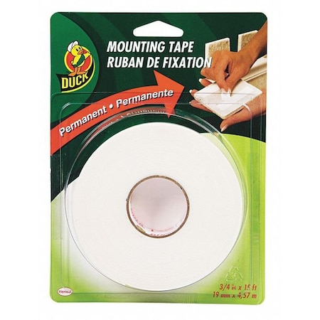 Duck Brand Double-Stick Foam Mounting Tape, Permanent, Holds Up to 2 lbs, 0.75" x 15 ft, White HU-15-6