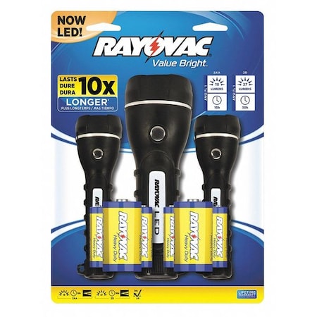 Rayovac LED Flashlight, Black, PK3 BRSLED3PK-BTPA