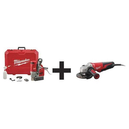 Milwaukee Tool 1-5/8" Electromagnetic Drill Kit & 13 Amp 5" Small Angle Grinder Paddle, No-Lock 4272-21 / 6117-31