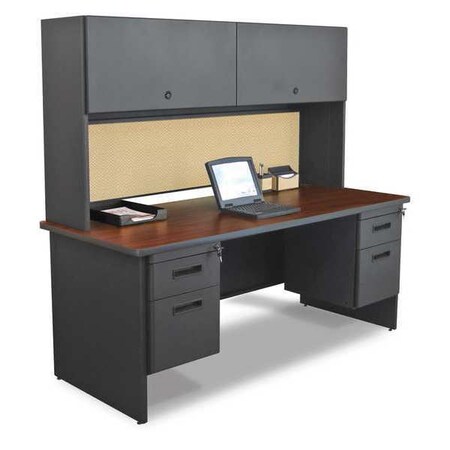 Pronto Pedestal Desk Double File Desk w/Cabinet, 72"x30", 30" D X 65" H, Mahogany, Melamine Laminate PRNT5DTMA_8561