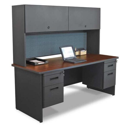 Pronto Pedestal Desk Double File Desk w/Cabinet, 72"x30", 30" D X 65" H, Mahogany, Melamine Laminate PRNT5DTMA_8568