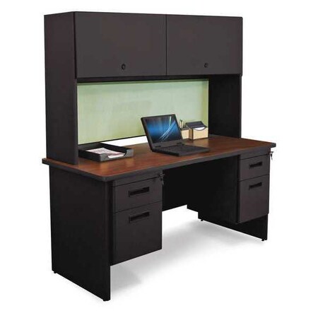 Pronto Pedestal Desk Double File Desk Credenza w/Cab, 60x24", 24" D X 65" H, Mahogany, Melamine Laminate PRNT8/BK:F8559:MADN