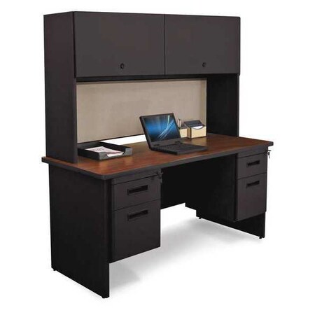 Pronto Pedestal Desk Double File Desk Credenza w/Cab, 60x24", 24" D X 65" H, Mahogany, Melamine Laminate PRNT8/BK:F8563:MADN