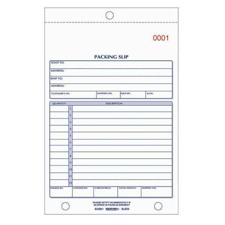 Rediform Packing Slip Book, Carbonless Triplicate 6L639