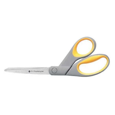 Westcott Titanium Bonded Scissors, 8" Long, 3.5" Cut Length, Crane-Style Gray/Yellow Handle 13731