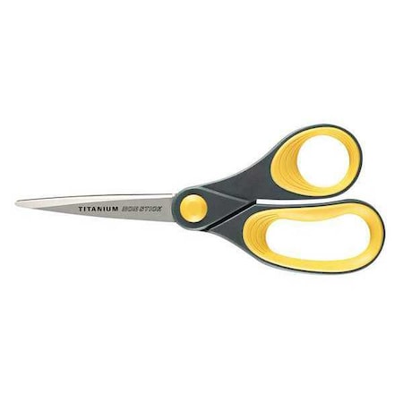 Westcott Non-Stick Titanium Bonded Scissors, 8" Long, 3.25" Cut Length, Straight Gray/Yellow Handle 14849
