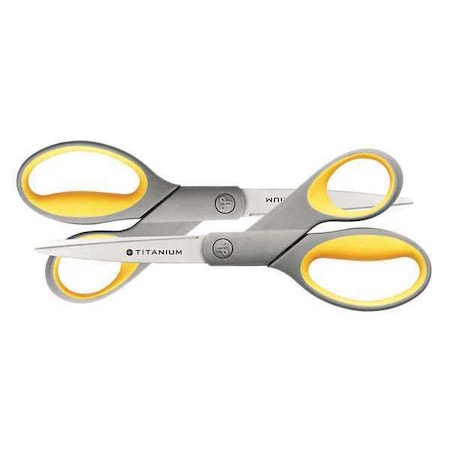 Westcott Titanium Bonded Scissors, 8" Long, 3.5" Cut Length, Straight Gray/Yellow Handle, PK2 13901