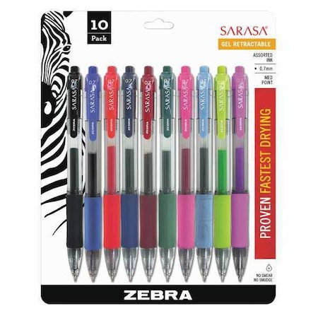 Zebra Pen Sarasa Dry Gel X20 Gel Pen, Retractable, Medium 0.7 mm, Assorted Ink and Barrel Colors, PK10 46881