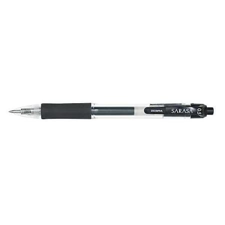 Zebra Pen Sarasa Dry Gel X20 Gel Pen, Retractable, Fine 0.5 mm, Black Ink, Clear/Black Barrel, PK12 46710