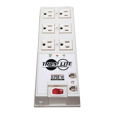 Tripp Lite Power Strip, Surge, Tel/DSL Protection, 5-15R, 5-15P, 6 ft., Light Gray TR-6FM