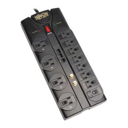 Tripp Lite Power Strip, Surge, Tel/Modem/Coaxial/Ethernet Protection, 12 5-15R, 5-15P, 8 ft., Black TLP1208SAT