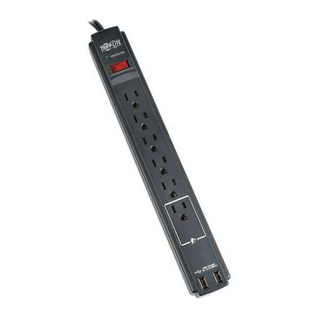 Tripp Lite Power Strip, Surge, USB, 5-15R, 5-15P, 6 ft., Black TLP606USBBTAA