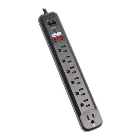 Tripp Lite Power Strip, Surge, Modem/Fax Protection, 5-15R, 5-15P, 6 ft., Black TLP76RBTEL