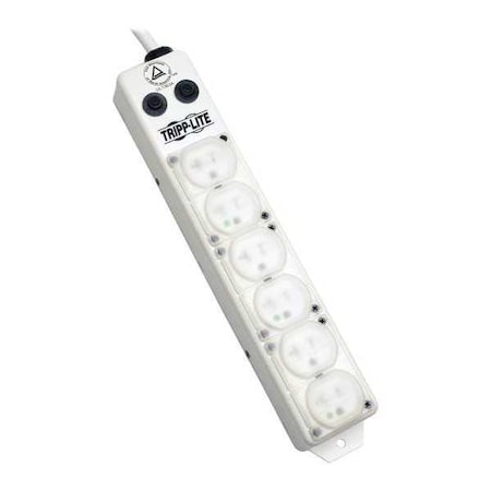 Tripp Lite Outlet Strip, Hospital Grade, 6 5-15R-HG, 5-15P-HG, 7 ft., White PS-607-HG-OEM