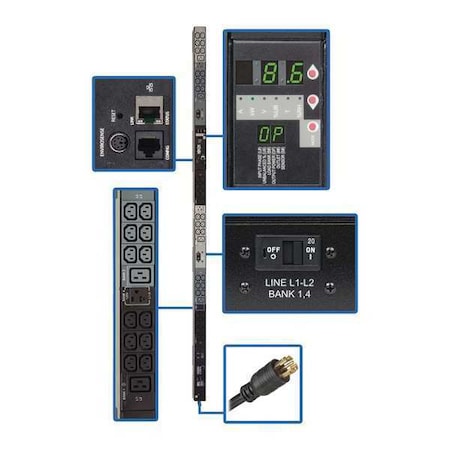 Tripp Lite PDU, Monitored, (3) 5-15/20R, (36) C13, (6) C19, L21-30P, 10 ft. PDU3VN10L2130