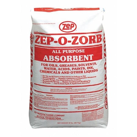 Zep Loose Sorbent, 5 1/2 gal Absorbed per Package, 50 lb Bag, Not Scented, Gray/Brown 230035