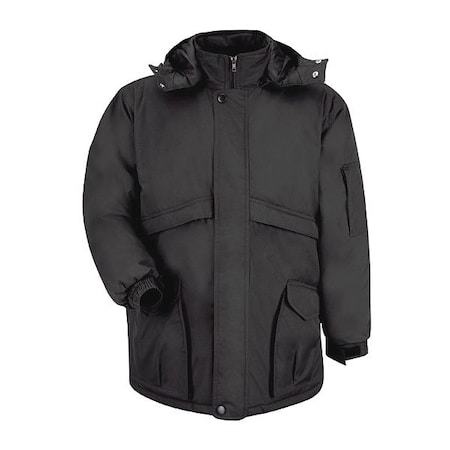Red Kap Parka, 65% Polyester/35% Cotton, Double-Slider Head Zipper, Black, 2XL JP70BK LN XXL