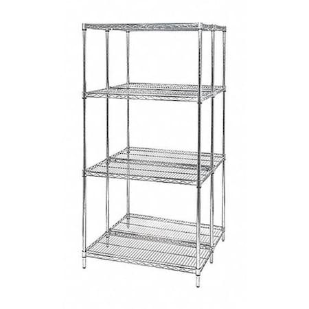 Quantum Storage Systems Wire Shelving Unit, 18"D x 36"W x 63"H, 4 Shelves, Chrome, Shelf Adjustments: 1-1/2" WR63-1836C