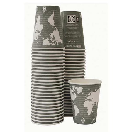 Eco-Products World Art Renewable and Compostable Hot Cups, 12 oz, Gray, PK50 EP-BHC12-WAPK