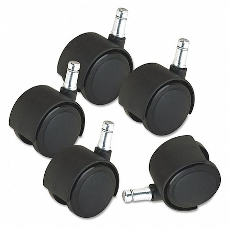 Master Caster Duet Hard-Wheel Casters, 0.44" x 0.88" Grip Ring Type B Stems, 2" Nylon Wheels, Matte Black, PK5 23622