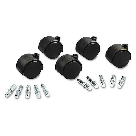 Master Caster Duet Soft-Wheel Casters, 0.44" x 0.88" Grip Ring Type B Stems, 2" Poly Wheels, Matte Black, PK5 23624