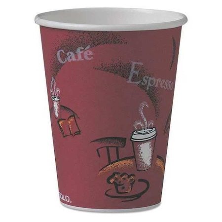 Solo Paper Hot Drink Cups in Bistro Design, 12 oz, Maroon, PK50 412SIN-0041