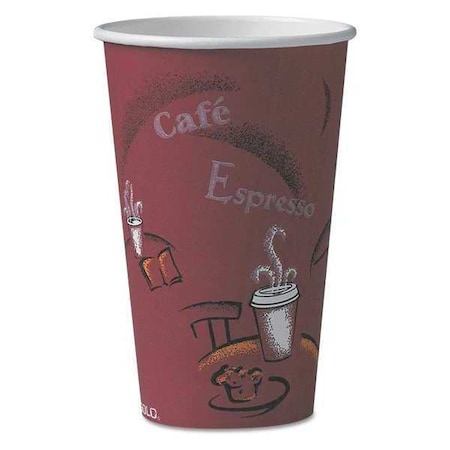 Solo Paper Hot Drink Cups in Bistro Design, 16 oz, Maroon, PK50 316SI-0041
