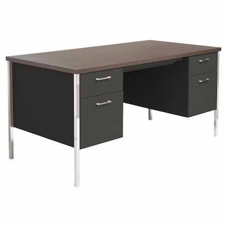 Alera 60 x 30 x 29-1/2" Double Pedestal Desk, Steel, Walnut/Black ALESD216030BW