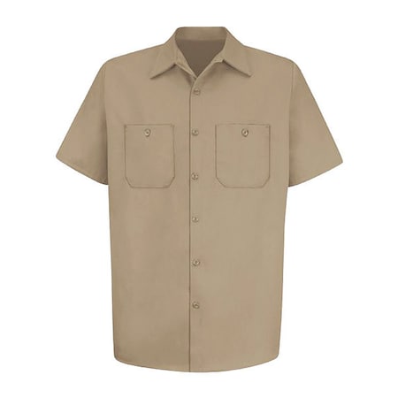Red Kap Men's Short Sleeve Work Shirt, Cotton, Button Fronts, 2 Pocket(s), Tan, XL SC40KH SSLXL