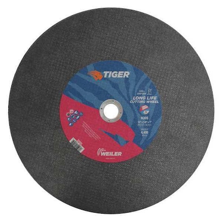 Tiger Abrasive Cut-Off Wheel, Type 1, 14 in Dia, 0.125 in Thick, Aluminum Oxide 57091
