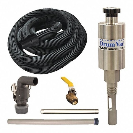 Exair High Lift Rev. Drum Vacuum System, 55 gal., Hose Dia. 1-1/2", 43 scfm 6195