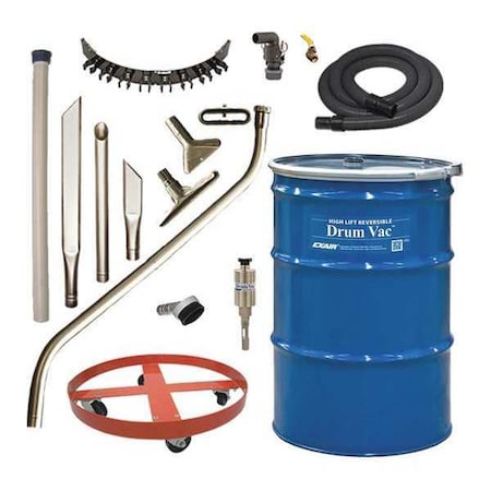 Exair Premium Rev. Drum Vacuum System, 55 gal., Hose Dia. 1-1/2", 43 scfm 6395